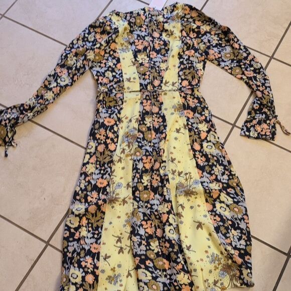 NWT ModCloth Unique Persona Midi Dress Long Sleeve Yellow Floral Dragonfly 4 - Picture 3 of 14